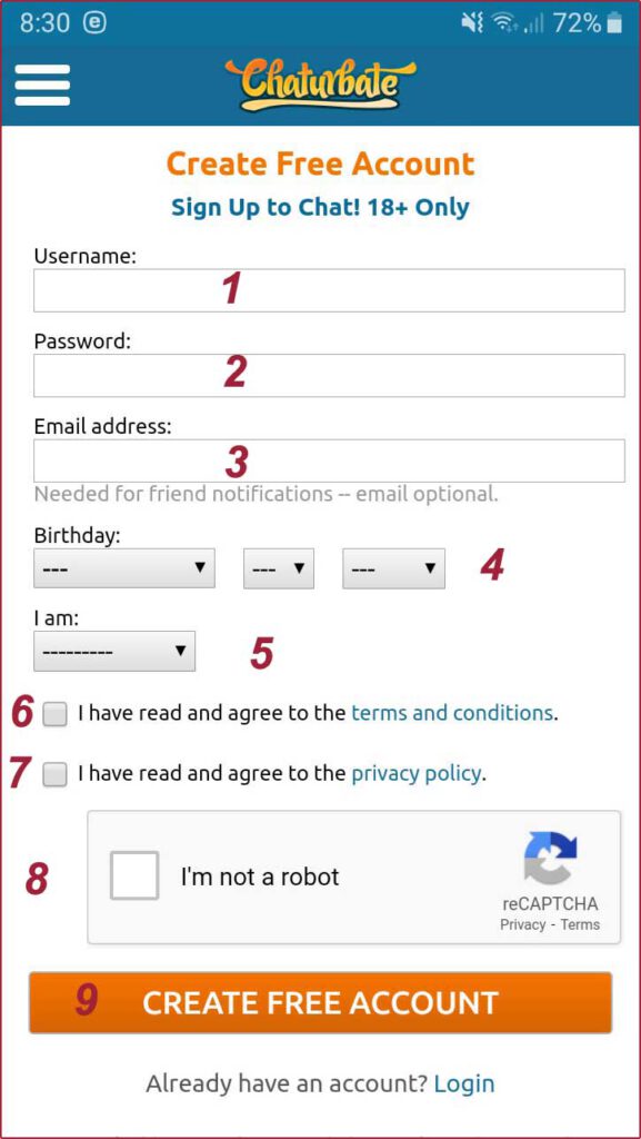 Chaturbate Create Free account