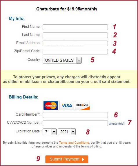 Chaturbate payment form