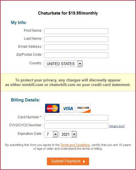 Chaturbate payment page