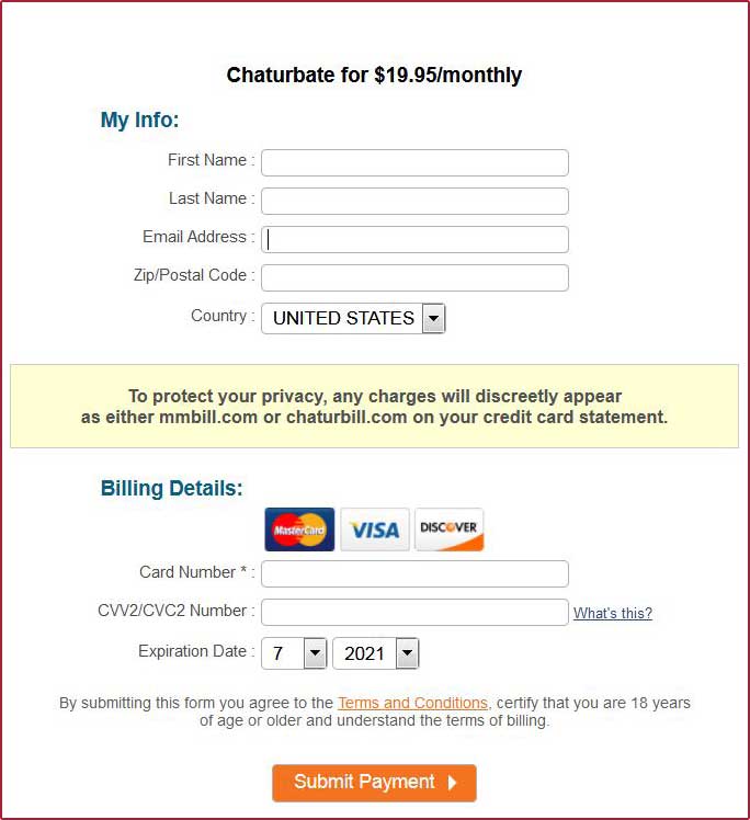 Chaturbate payment page