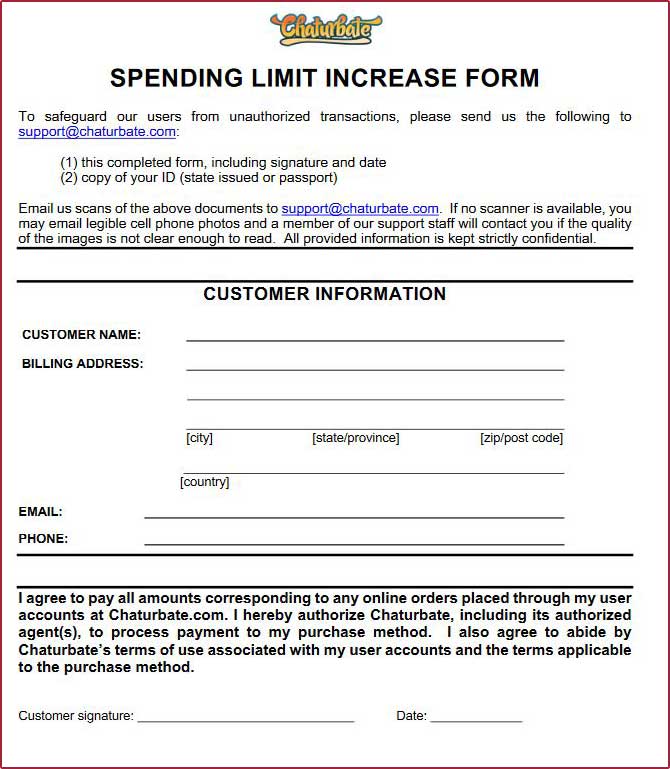 Chaturbate spending limit form